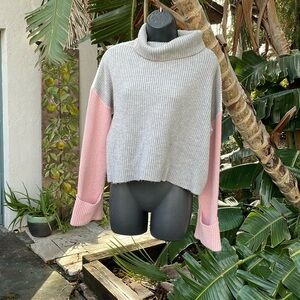 Color block rib, net turtleneck sweater by Cozy Co.